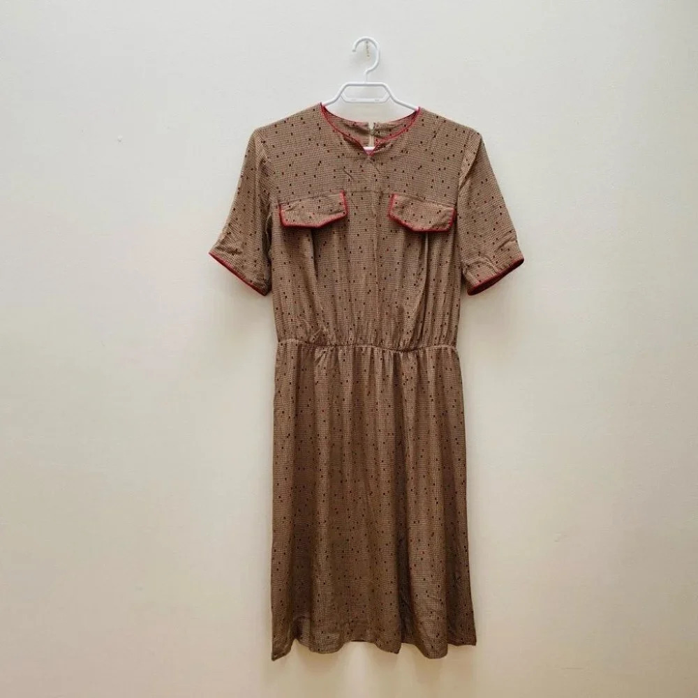 Vintage - Brown Retro Silk Blend Dress